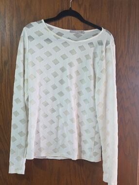 Long Sleeve BKE Ivory Geometric Mesh Top